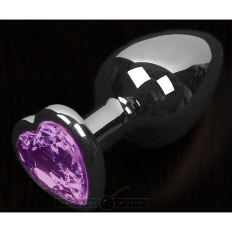 Графитовая анальная пробка с фиолетовым кристаллом в виде сердечка - 8,5 см.