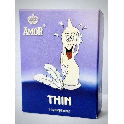 Супертонкие презервативы AMOR Thin "Яркая линия" - 3 шт.